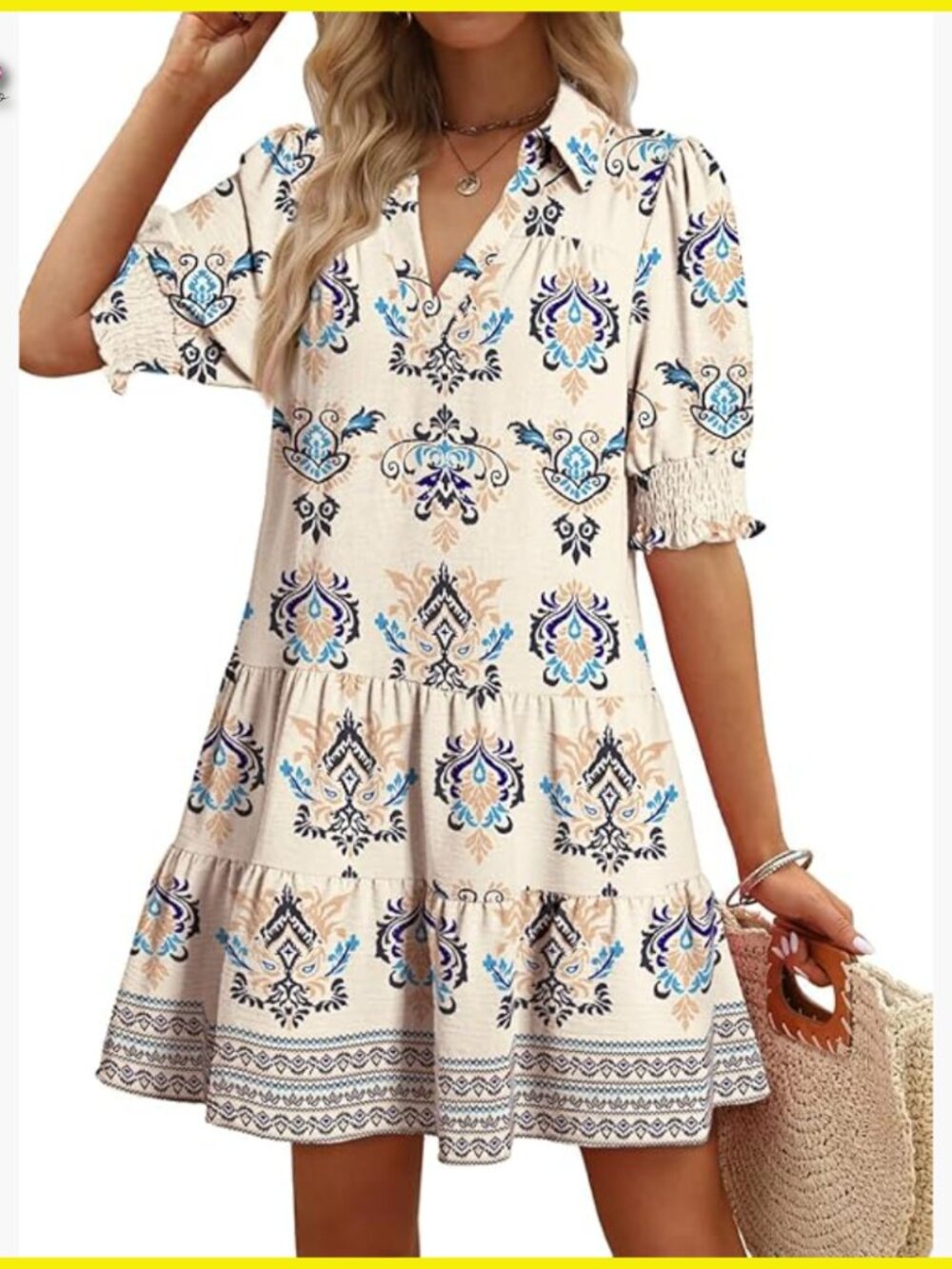 Lapel Collar V-Neck Pleated Midi Dress Casual Summer Elegant Chic A-Line